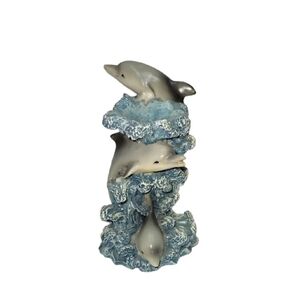 Trio of Dolphins on the Waves Figurine -  Turtle King 7"H Read Below
